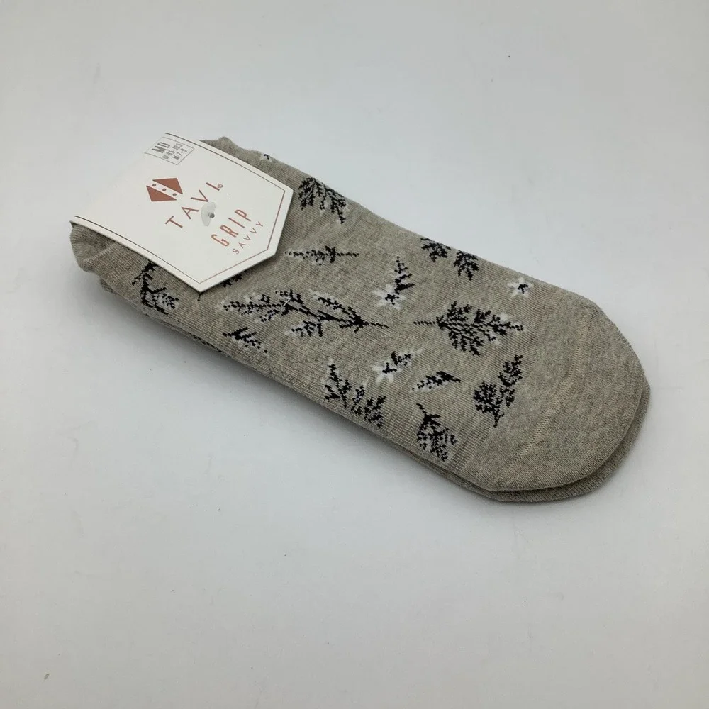 Tavi Savvy Grip Socks Womens Shitake‎ Heather Botanical Yoga Barre Size M NWT